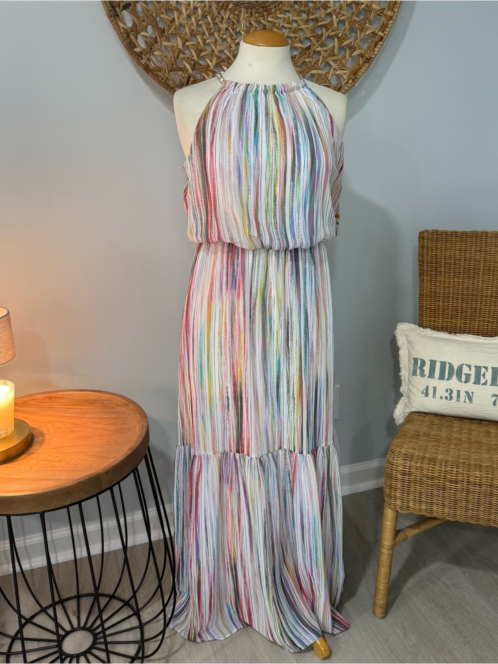 Thalia Sodi Multicolor Striped Halter Maxi Dress